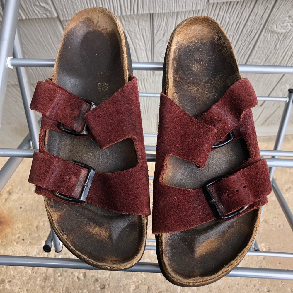 Red burnt orange Arizona suede birkenstocks